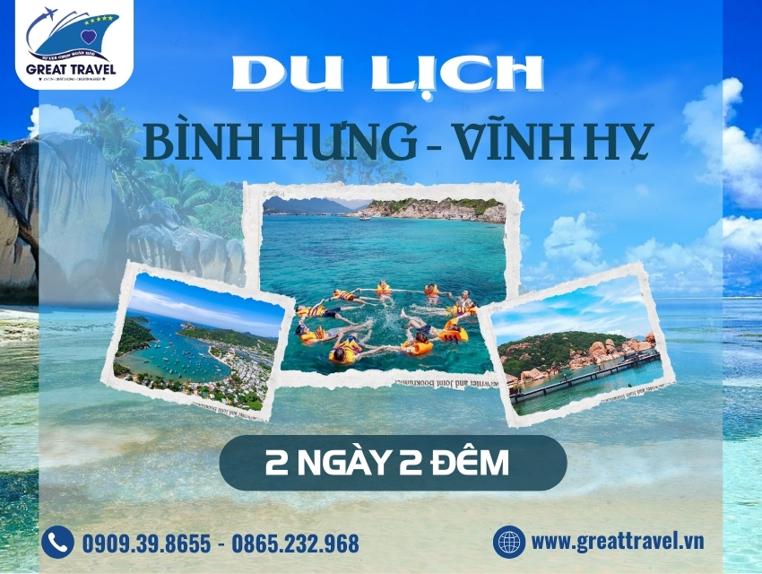 TOUR BÌNH HƯNG – VĨNH HY 2N2Đ 2025 | LẶN NGẮM SAN HÔ – GALA DINNER – NGHỈ DƯỠNG RESORT